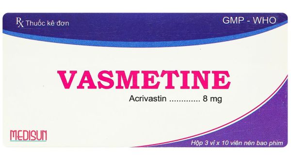 Vasmetine 8mg điều trị viêm mũi dị ứng, nổi mề đay mạn tính vô căn (3 vỉ x 10 viên)