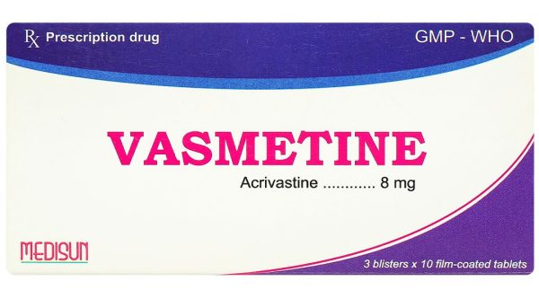 Vasmetine 8mg điều trị viêm mũi dị ứng, nổi mề đay mạn tính vô căn (3 vỉ x 10 viên)
