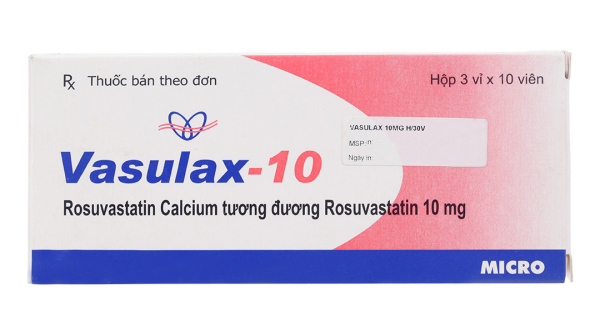 Vasulax-10 trị rối loạn mỡ máu (3 vỉ x 10 viên)