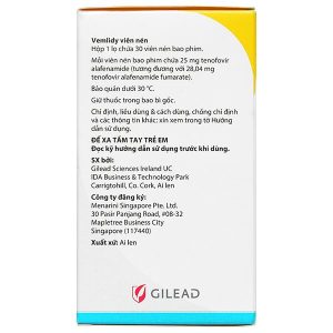 Vemlidy 25mg thuốc kháng virus, trị viêm gan B lọ 30 viên
