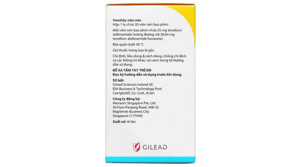 Vemlidy 25mg thuốc kháng virus, trị viêm gan B lọ 30 viên