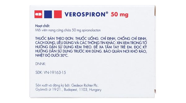 Verospiron 50mg trị phù, tăng huyết áp (3 vỉ x 10 viên)