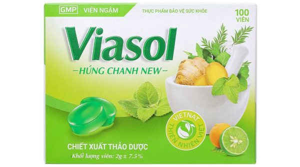 Viên ngậm Viasol Húng Chanh New hỗ trợ giảm ho, giảm đau họng hộp 100 viên