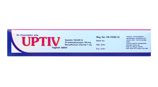 Viên đặt âm đạo Uptiv trị viêm âm đạo, âm hộ (4 vỉ x 5 viên)