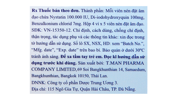 Viên đặt âm đạo Uptiv trị viêm âm đạo, âm hộ (4 vỉ x 5 viên)