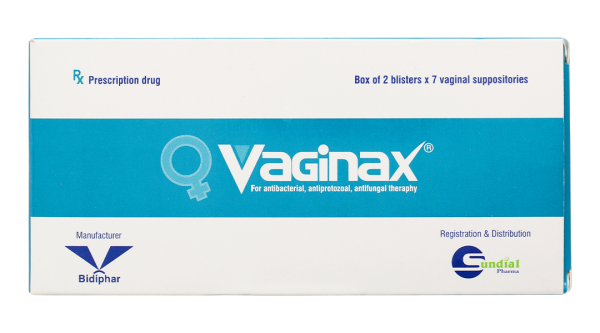 Viên đặt âm đạo Vaginax trị viêm âm đạo do nhiễm khuẩn, nhiễm nấm (2 vỉ x 7 viên)