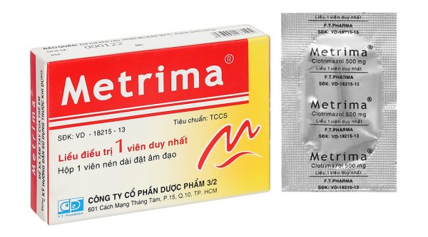 Viên đặt phụ khoa Metrima 500 trị viêm âm đạo (1 vỉ x 1 viên)