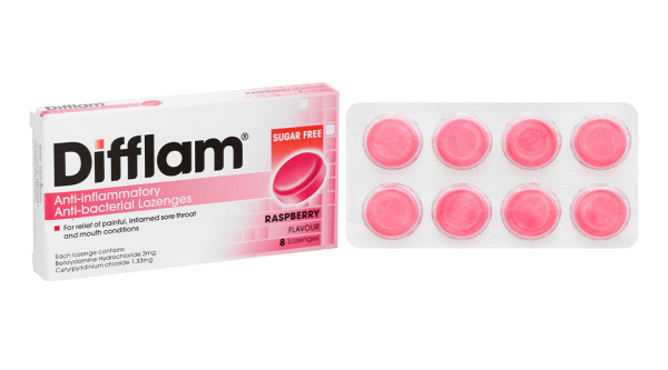 Viên ngậm kháng viêm Difflam vị quả mâm xôi giảm đau họng (1 vỉ x 8 viên)