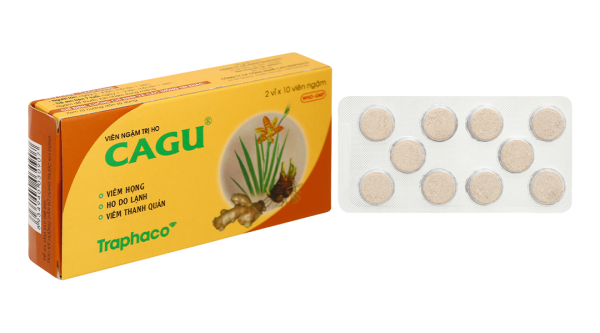 Viên ngậm trị ho Cagu giảm triệu chứng viêm họng, viêm thanh quản (2 vỉ x 10 viên)