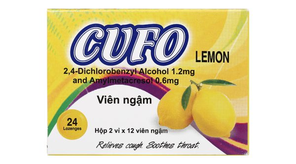 Viên ngậm Cufo Lemon hỗ trợ trị viêm họng, đau họng (2 vỉ x 12 viên)