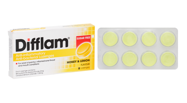 Viên ngậm kháng viêm Difflam vị chanh, mật ong giảm đau họng (1 vỉ x 8 viên)