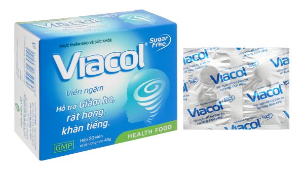 Viên ngậm Viacol không đường hỗ trợ giảm ho, đau rát họng hộp 20 viên