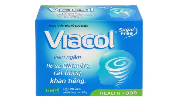 Viên ngậm Viacol không đường hỗ trợ giảm ho, đau rát họng hộp 20 viên