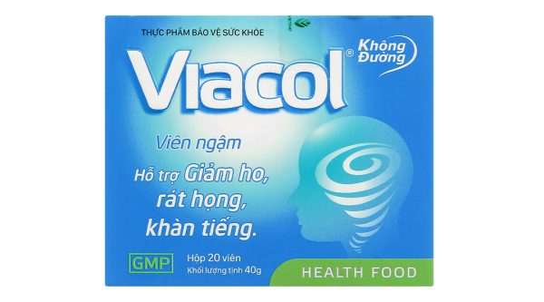 Viên ngậm Viacol không đường hỗ trợ giảm ho, đau rát họng hộp 20 viên
