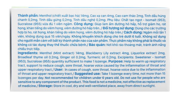 Viên ngậm Viacol không đường hỗ trợ giảm ho, đau rát họng hộp 20 viên