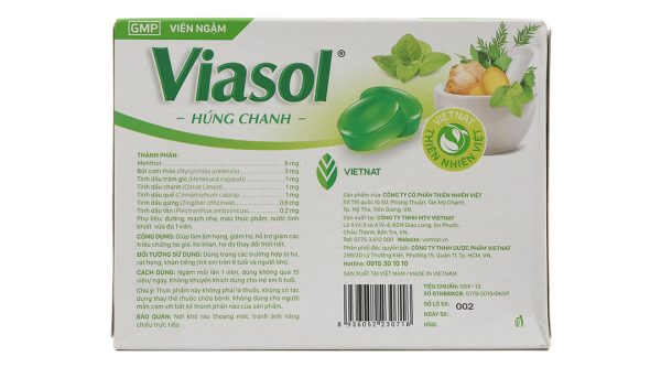 Viên ngậm Viasol Húng Chanh hỗ trợ giảm ho, đau rát họng hộp 100 viên