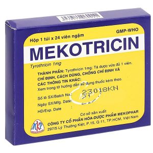Viên ngậm Mekotricin 1mg trị nhiễm khuẩn niêm mạc vùng miệng, họng gói 24 viên