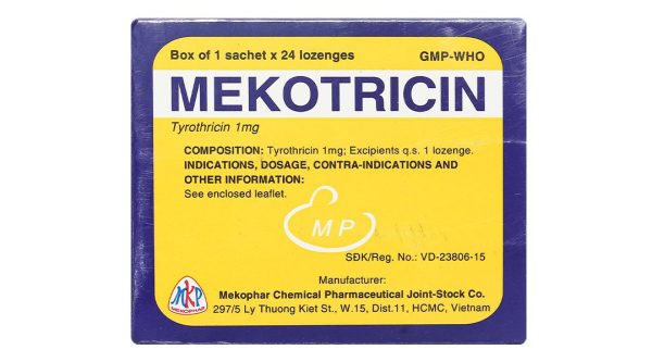 Viên ngậm Mekotricin 1mg trị nhiễm khuẩn niêm mạc vùng miệng, họng gói 24 viên
