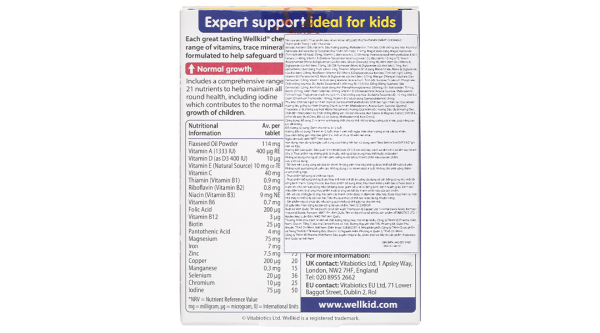 Viên nhai Vitabiotics Wellkid Multi-Vitamin tăng cường sức khỏe, đề kháng hộp 30 viên