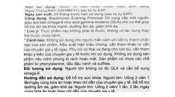 Tinh dầu hoa Anh Thảo Blackmores Evening Primrose Oil bổ sung GLA và omega 6 lọ 190 viên
