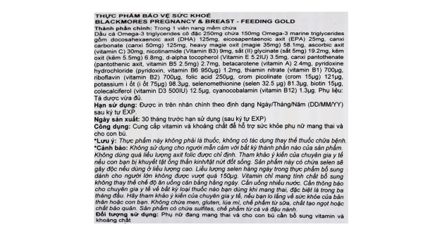Blackmores Pregnancy & Breast - Feeding Gold dưỡng chất cho bà bầu lọ 60 viên