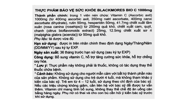 Blackmores Bio C 1000mg hỗ trợ tăng đề kháng lọ 31 viên