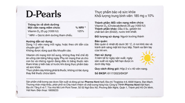D-Pearls Vitamin D3 1000IU giúp bổ sung vitamin D hộp 80 viên