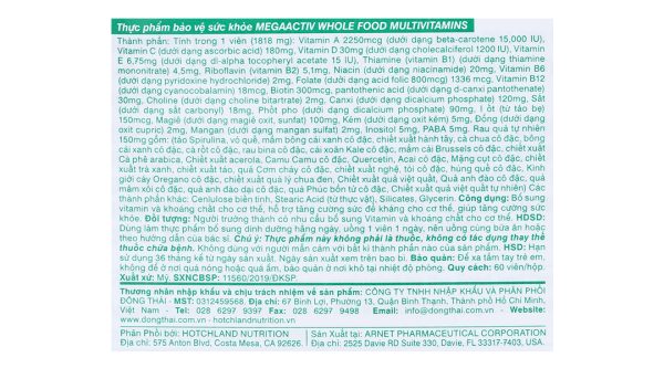 Hotchland MegaActiv bổ sung khoáng chất và vitamin lọ 60 viên
