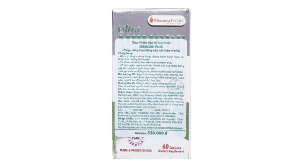 Ultra Memore Plus tăng cường hoạt động não, cải thiện trí nhớ chai 60 viên