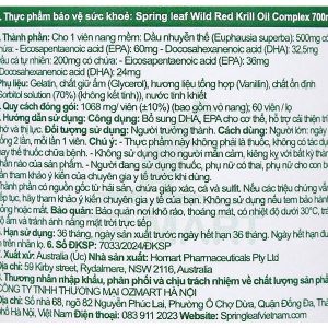 SpringLeaf Wild Red Krill Oil Complex 700mg giúp cải thiện trí nhớ, thị lực lọ 60 viên