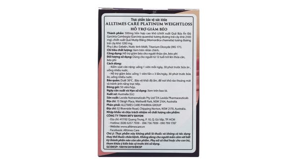 Alltimes Care Platinum Weightloss hỗ trợ giảm cân hộp 50 viên