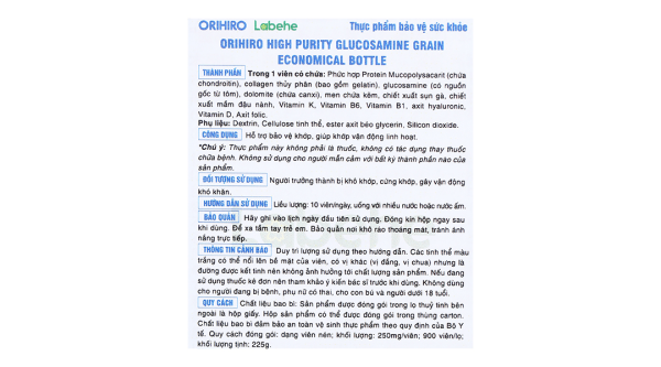 Orihiro Glucosamine hỗ trợ bảo vệ khớp, giúp khớp hoạt động linh hoạt lọ 900 viên