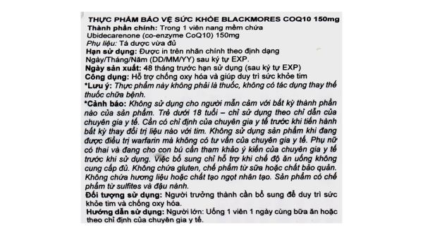 Blackmores CoQ10 150mg hỗ trợ tim mạch lọ 30 viên