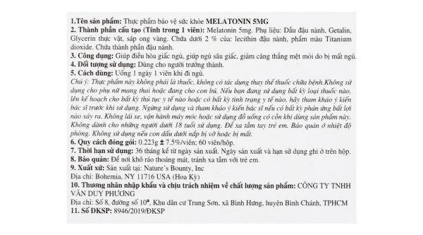 Nature’s Bounty Melatonin giúp điều hòa giấc ngủ lọ 60 viên