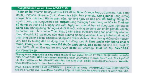 Viên uống Hotchland MegaSlim hỗ trợ giảm cân chai 30 viên