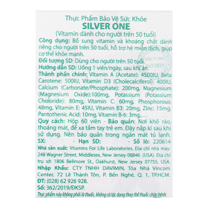 Silver One bổ sung vitamin và khoáng chất cho người trên 50 tuổi lọ 60 viên