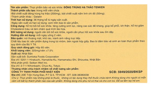 Đông trùng hạ thảo Tenken bồi bổ cơ thể hộp 60 viên