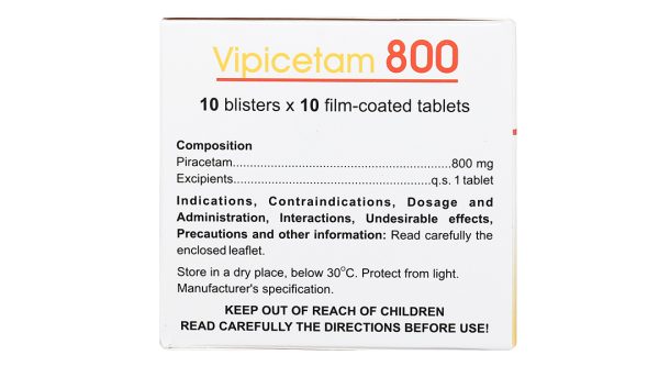 Vipicetam 800 trị rung giật cơ nguồn gốc vỏ não (10 vỉ x 10 viên)