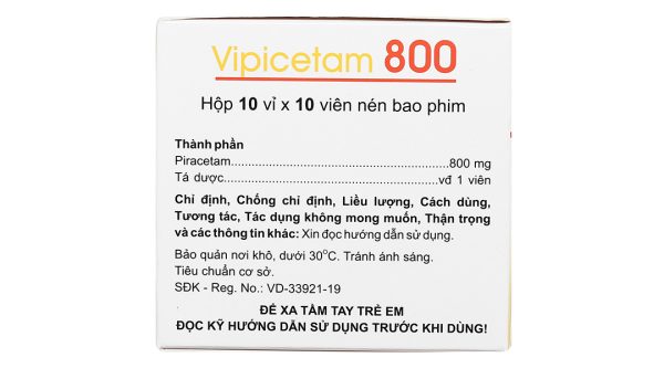 Vipicetam 800 trị rung giật cơ nguồn gốc vỏ não (10 vỉ x 10 viên)