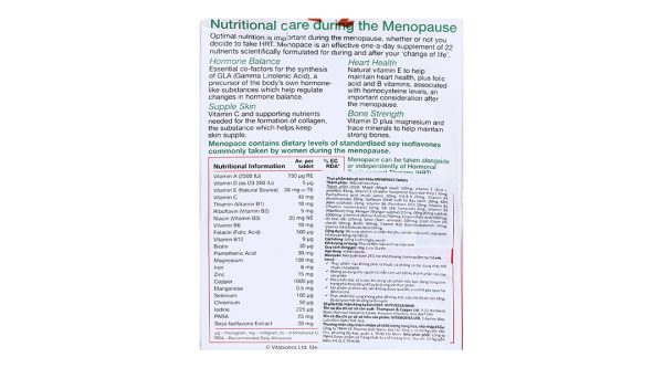 Vitabiotics Menopace Tablets hỗ trợ cân bằng nội tiết tố hộp 30 viên