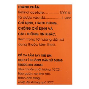 Vitamin A 5000IU phòng và trị các triệu chứng thiếu vitamin A (10 vỉ x 10 viên)