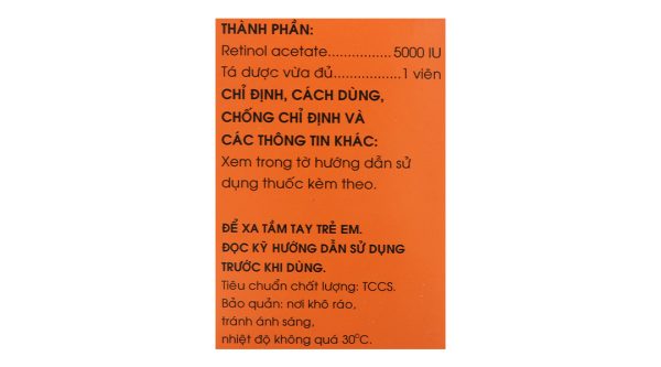 Vitamin A 5000IU phòng và trị các triệu chứng thiếu vitamin A (10 vỉ x 10 viên)
