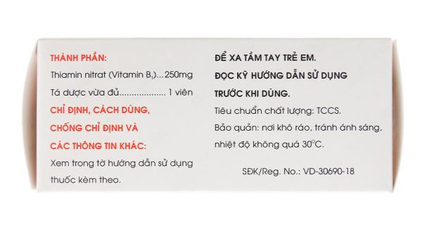 Vitamin B1 Mekophar 250mg trị các bệnh thiếu vitamin B1 (10 vỉ x 10 viên)