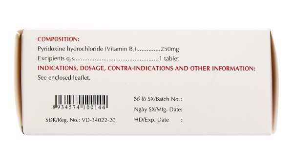 Vitamin B6 Mekophar 250mg trị thiếu máu, ngừa co giật (10 vỉ x 10 viên)