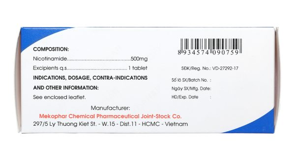 Vitamin PP Mekophar 500mg trị thiếu nicotinamide (10 vỉ x 10 viên)