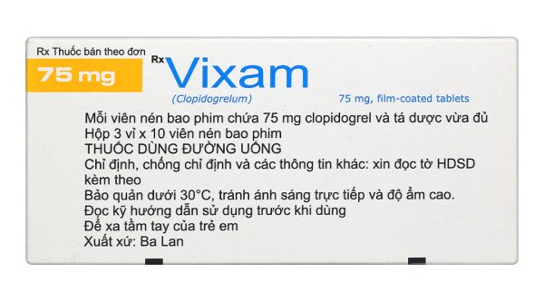 Vixam 75 mg phòng huyết khối động mạch (3 vỉ x 10 viên)