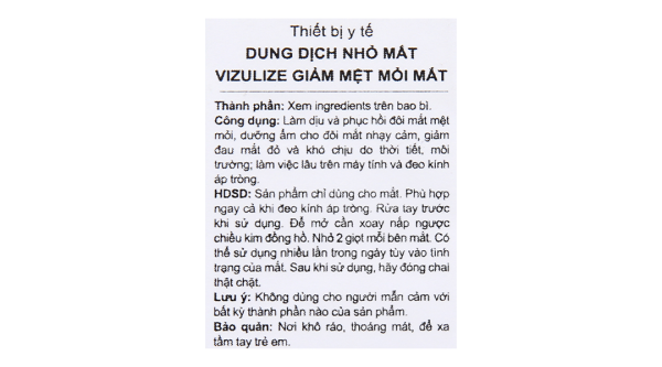 Dung dịch nhỏ mắt Vizulize Tired giúp làm dịu và phục hồi mắt mệt mỏi chai 15ml