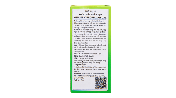 Nước mắt nhân tạo Vizulize Hypromellose 0.3% giảm cảm giác khô, kích ứng mắt chai 10ml