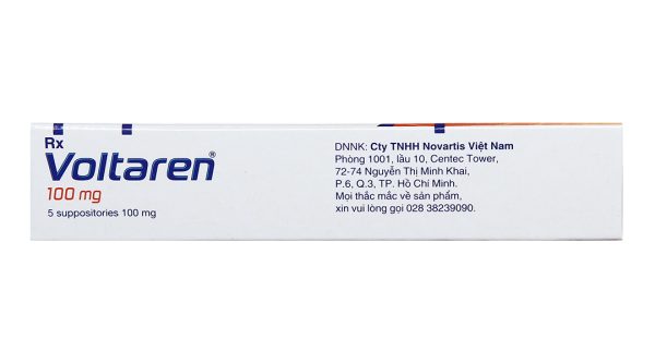 Viên đặt trực tràng Voltaren 100mg giảm đau, kháng viêm (1 vỉ x 5 viên)