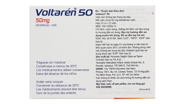 Voltaren 50mg giảm đau, kháng viêm xương khớp (10 vỉ x 10 viên)
